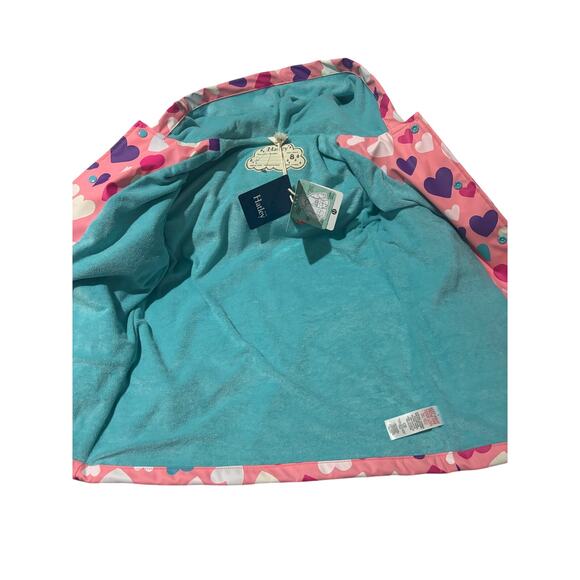 Hatley 8 pink color changing heart raincoat terry lining hooded pockets nwt - Picture 10 of 10